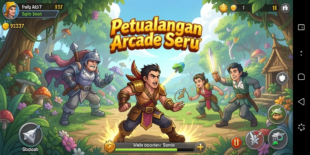 Screenshot permainan 93337 menunjukkan gameplay seru dengan rintangan berwarna-warni.