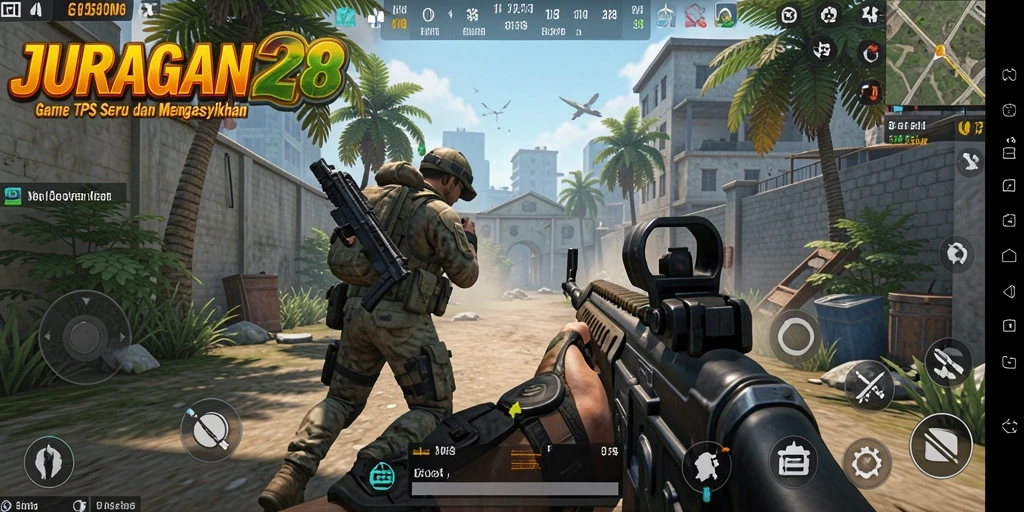 Screenshot gameplay menampilkan karakter dalam aksi pertempuran TPS.
