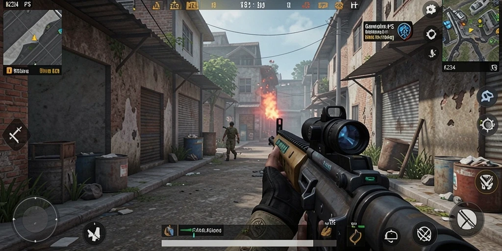 Screenshot gameplay K234 memperlihatkan aksi tembak-menembak yang intens.