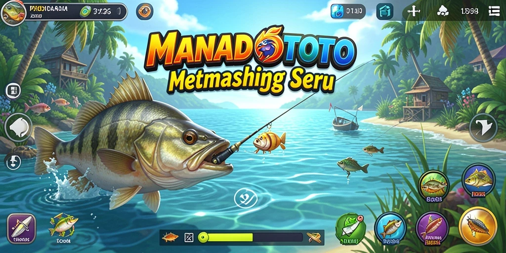 Screenshot gameplay MANADOTOTO dengan tampilan memancing yang realistis.