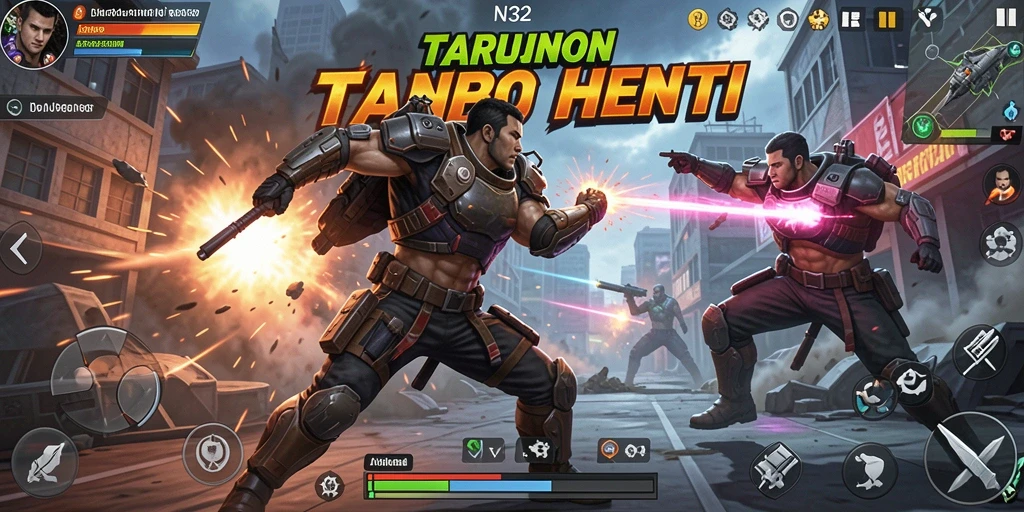 Screenshot gameplay N32 menampilkan aksi pertarungan yang intens.