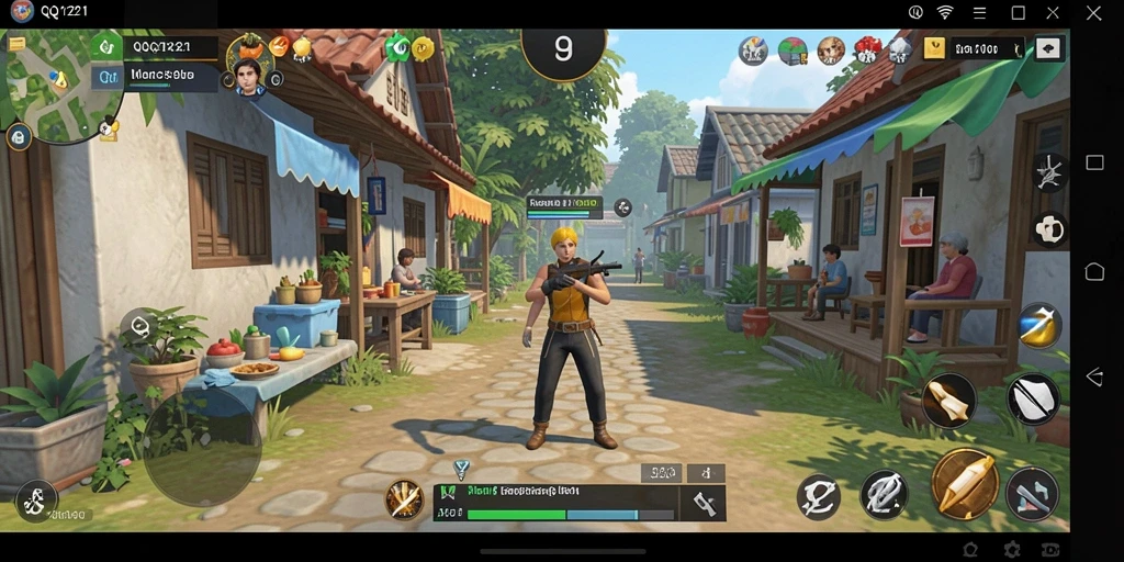 Screenshot gameplay QQ1221 menampilkan karakter dalam kegiatan sehari-hari.