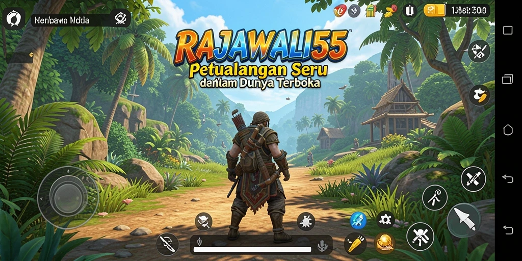 Tangkapan layar gameplay RAJAWALI55 menampilkan eksplorasi dunia terbuka yang luas.