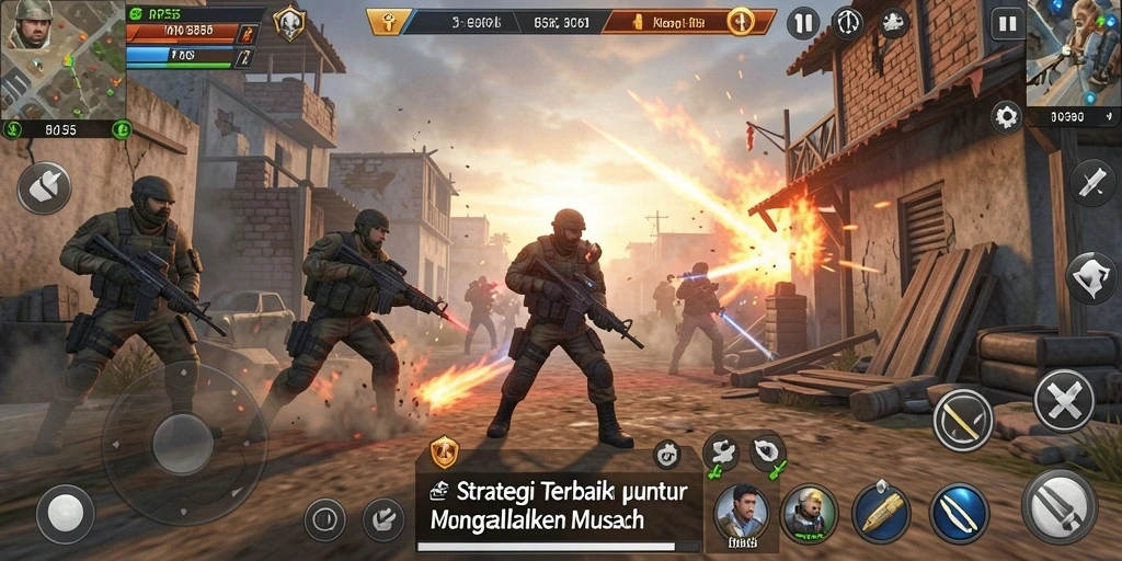 Screenshot gameplay RP55 menunjukkan aksi strategi yang intens.