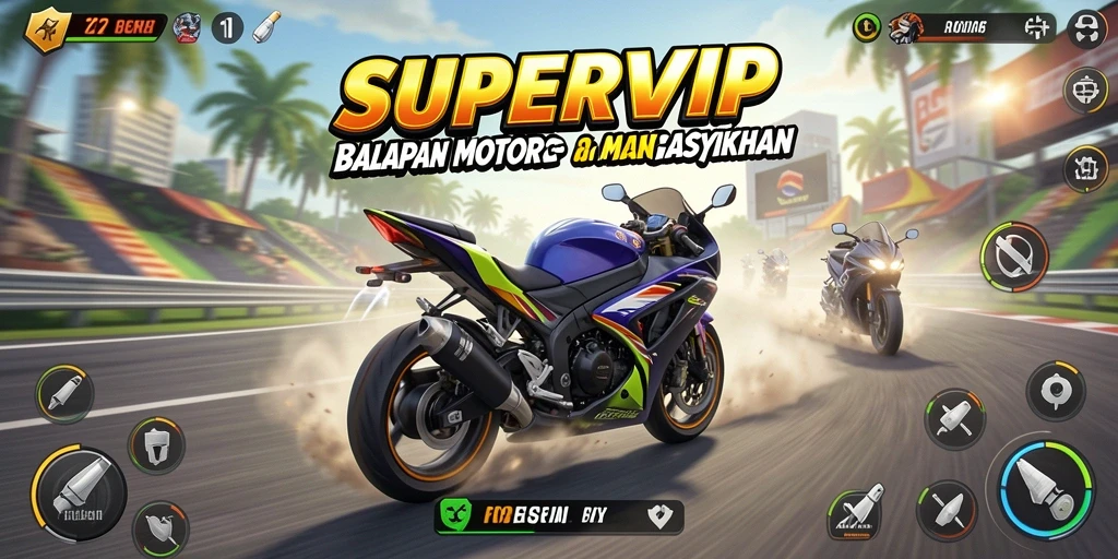 Tampilan gameplay balapan motor yang mendebarkan di SUPERVIP.