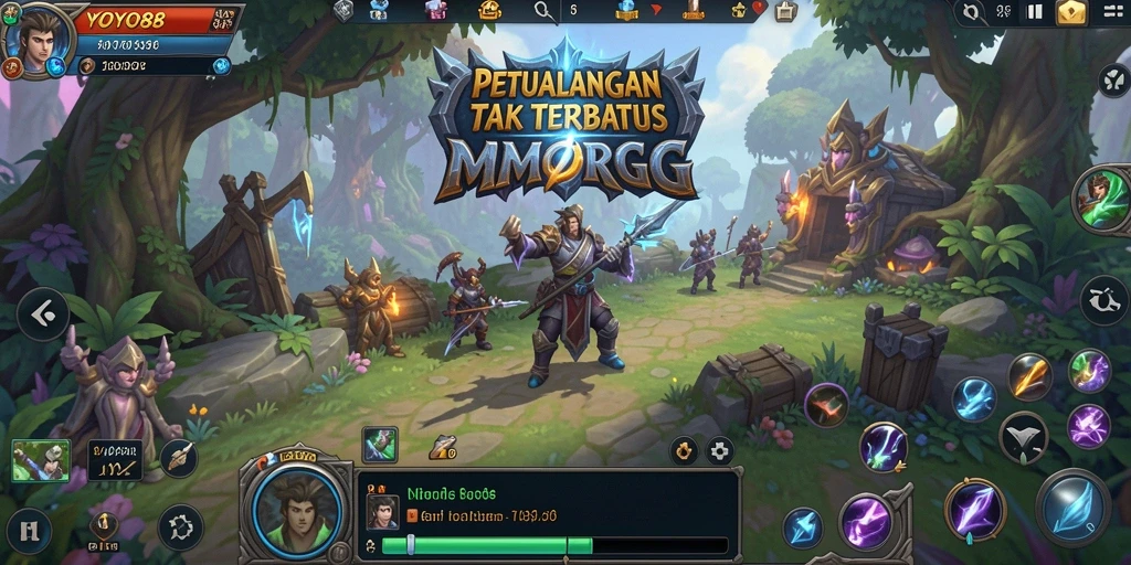 Screenshot menunjukkan pemain bertarung dalam dunia fantastis YOYO88.